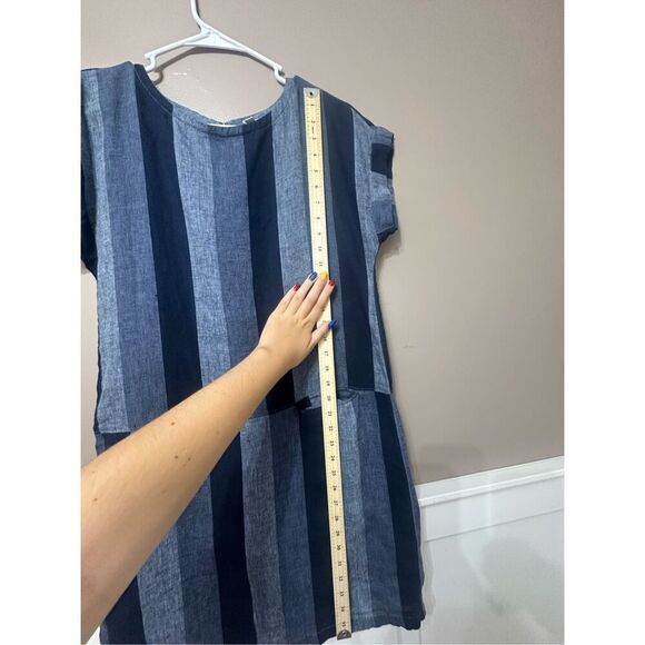 NWOT Garnett Hill Meraki Linen Patchwork Denim Boat Neckline Dress Women's S - Picture 9 of 12
